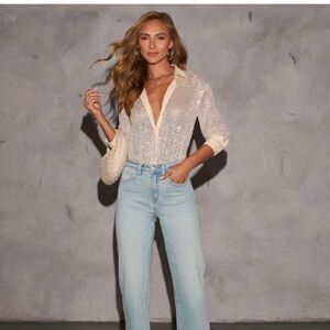 Brand New Namara Sequin Embellished Collar Top Medium